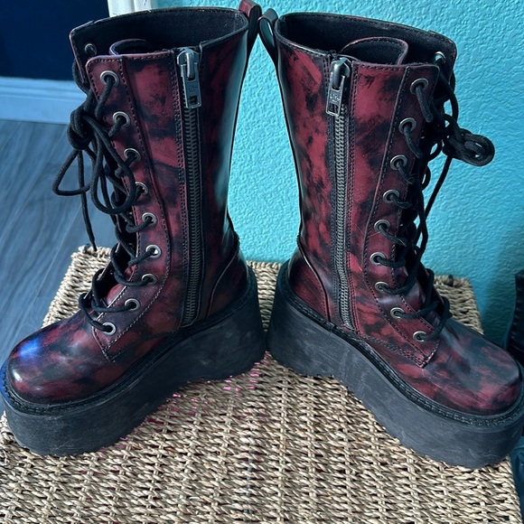 Dolls kill Current Mood Booked Out Combat Boots 5 preowned its dark red burgundy - Picture 2 of 13